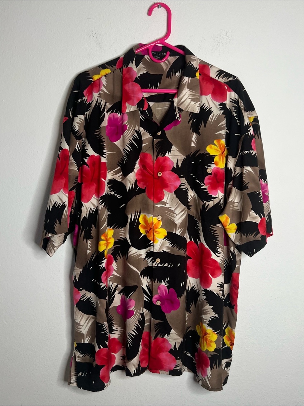 TULLIANO Men's Floral Shirt 100% Silk Short Sleeve Casual Shirt Size XXL
